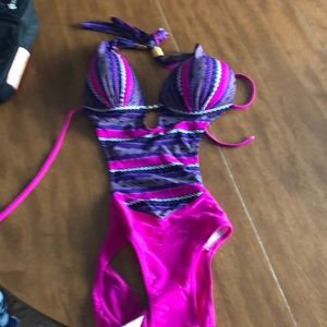 Pink and purple one piece swimsuit